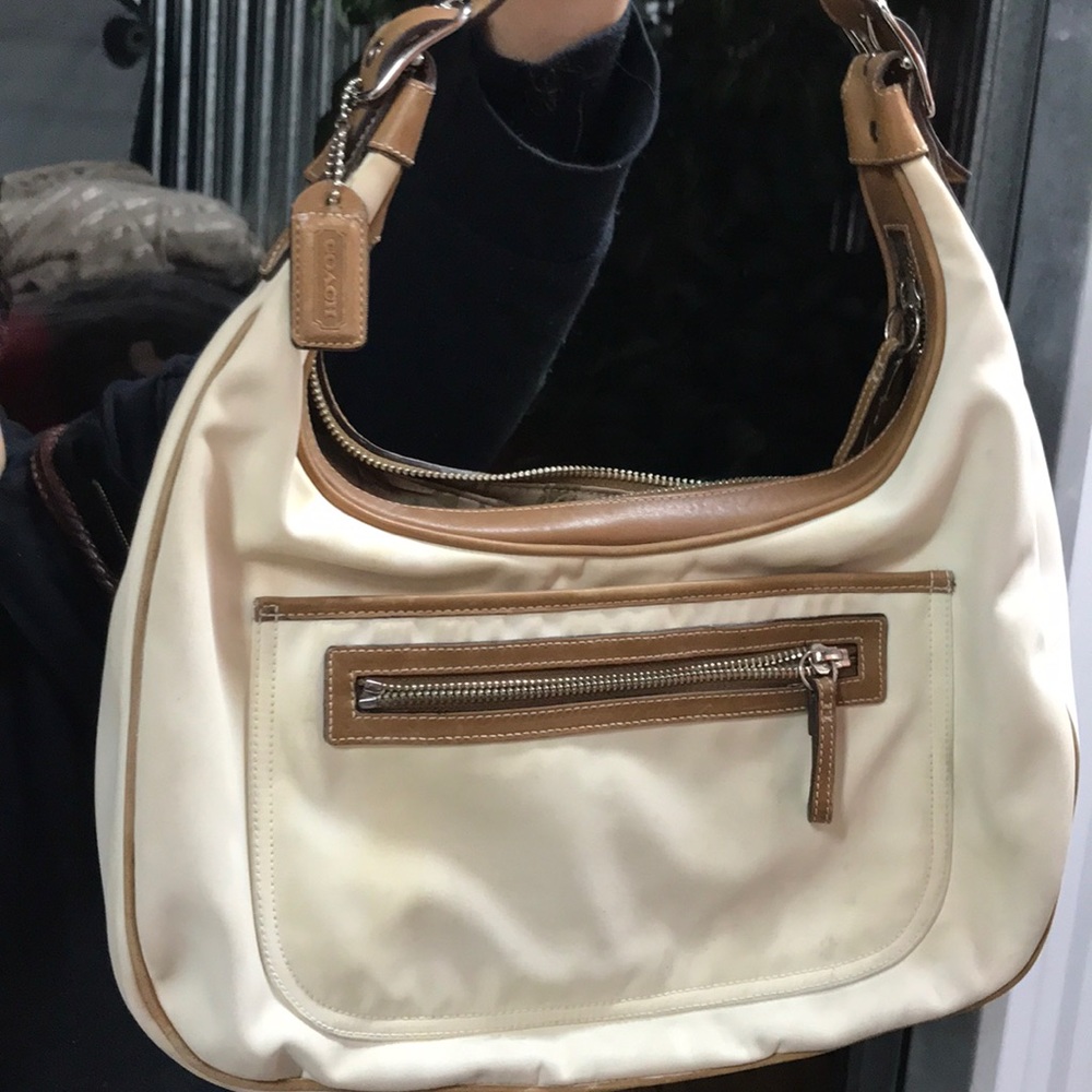 Off white and brown coach bag